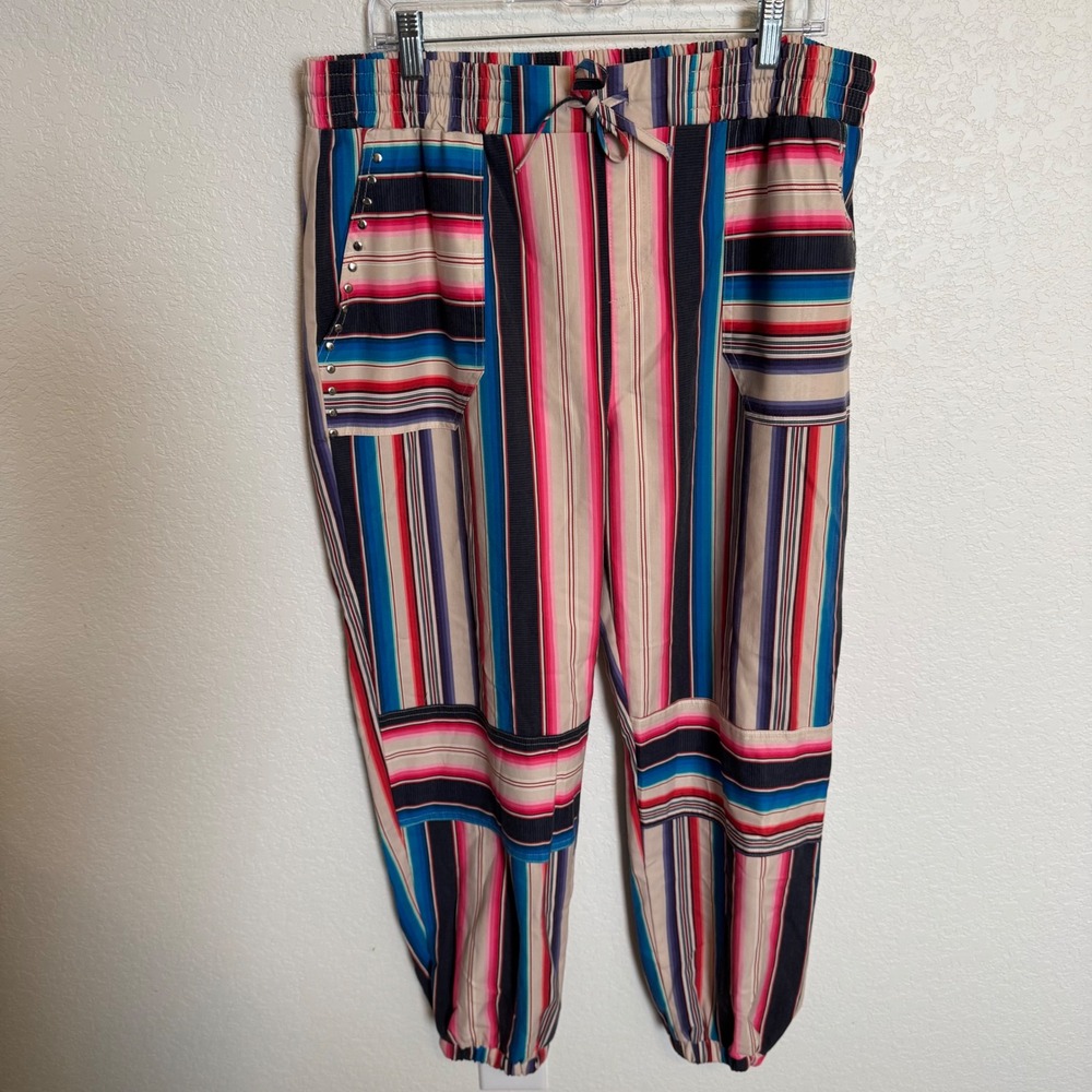 Western Boho Serape Striped Crazy Train Jogger Pants Multicolor 2XL - Picture 3 of 4